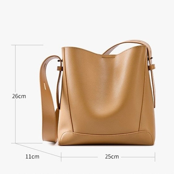 Genuine Leather Oversized Bucket Bag – Crossbody & Shoulder Style