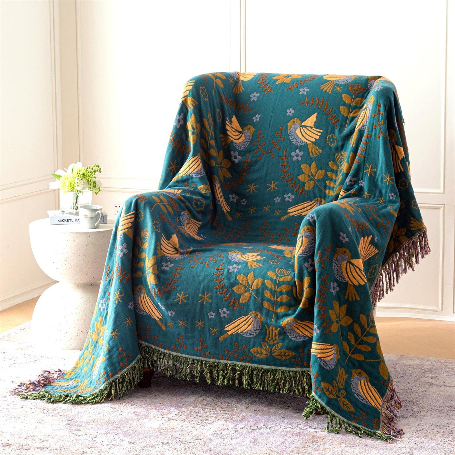 Reversible Scandinavian Bird Throw Blanket
