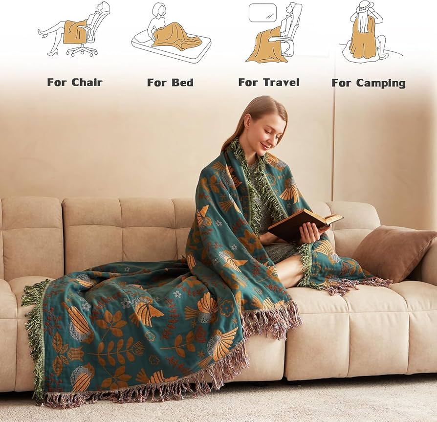 Reversible Scandinavian Bird Throw Blanket