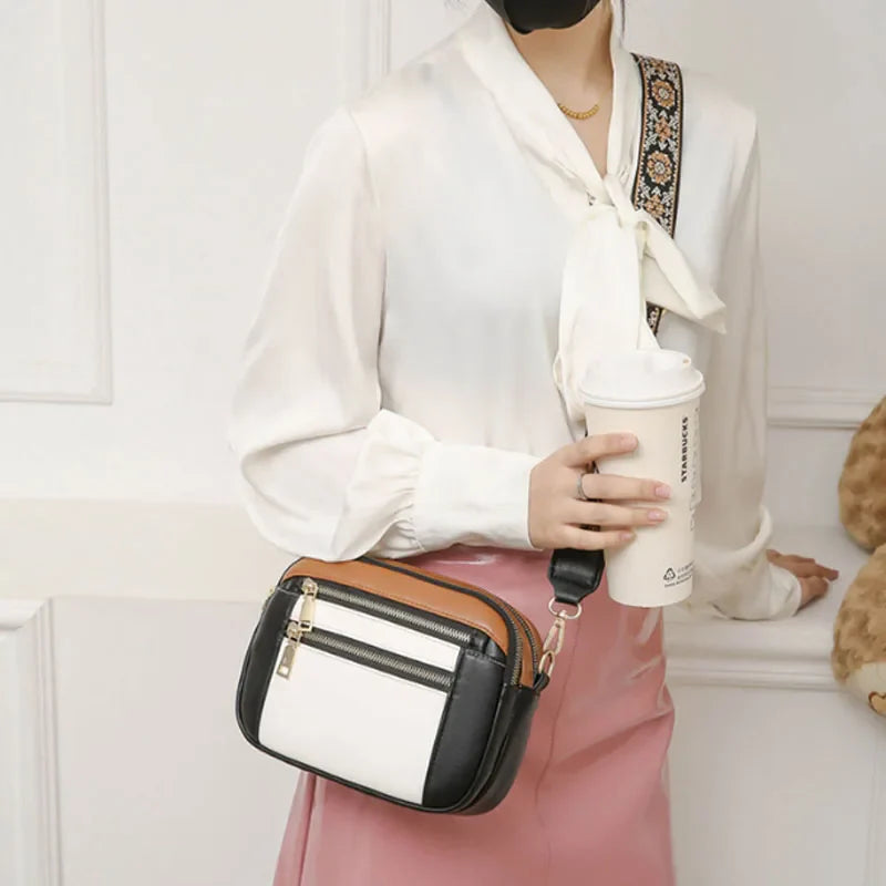 Violet Refined Leather Shoulder Bag with Adjustable Strap