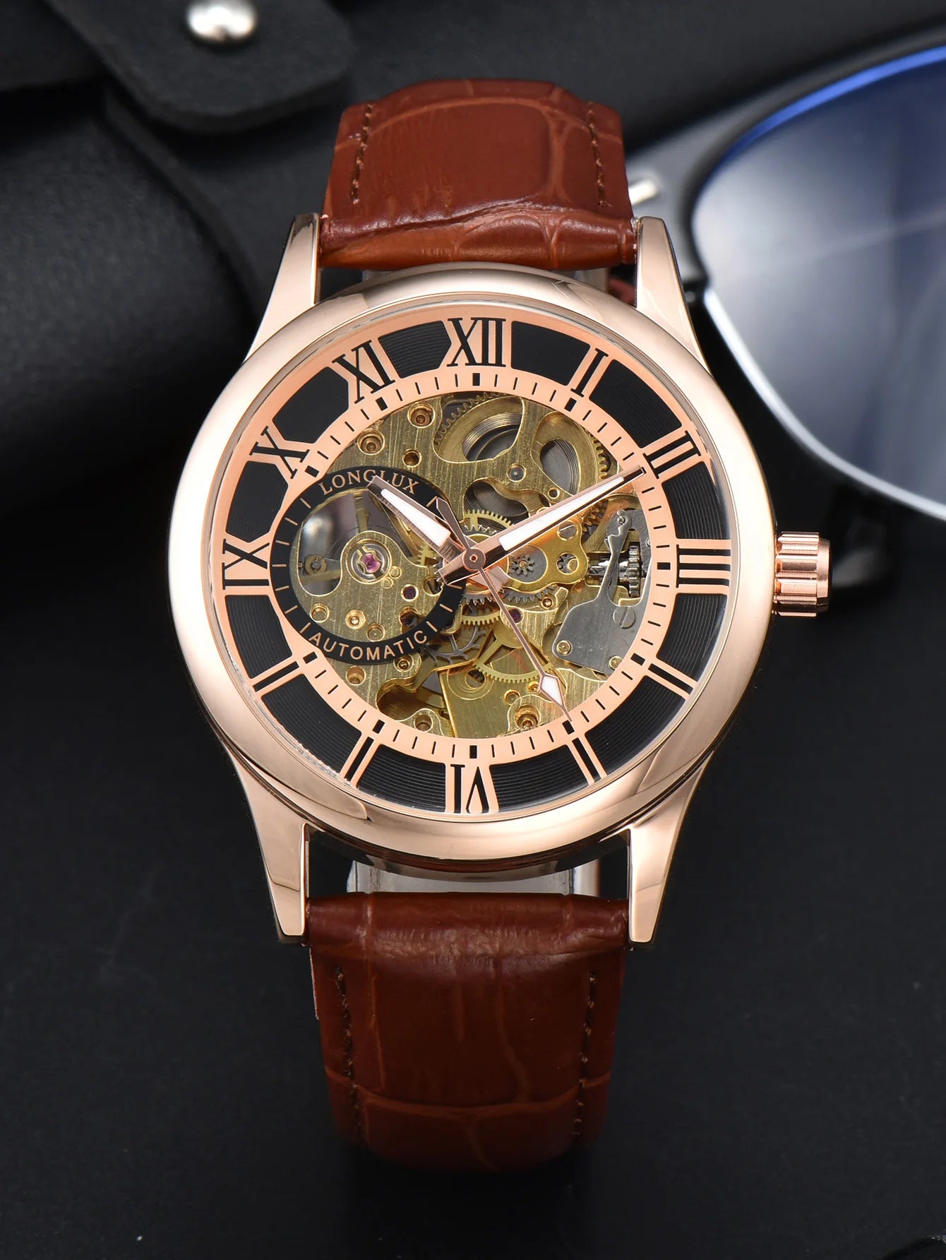 Automatic Watch Rome Wholesale Mechanical Wristwatches Waterproof Hollow Leather Mens Watch Men Gift