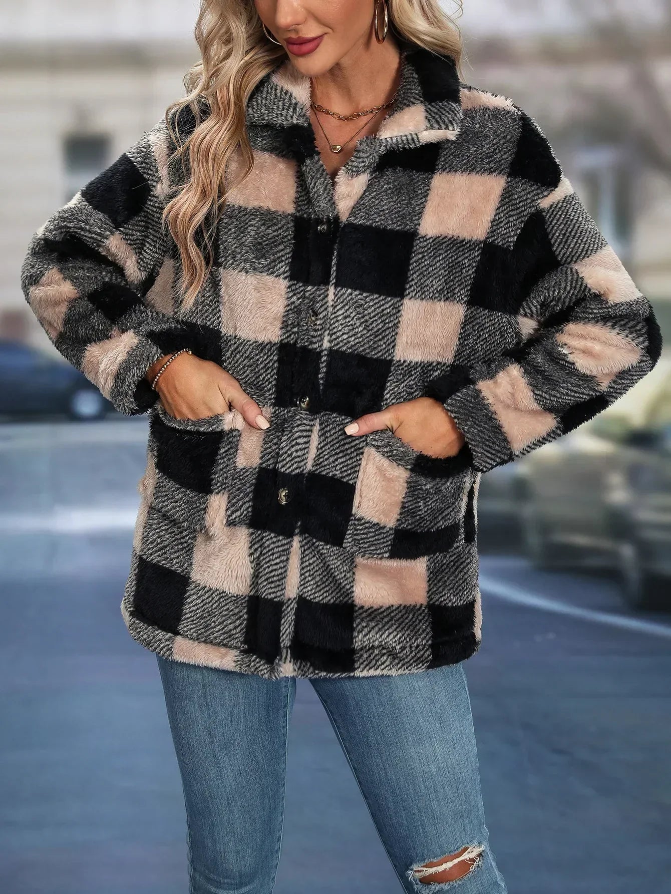 Carla Casual Checked Autumn Lightweight Cotton Blend Versatile Jacket