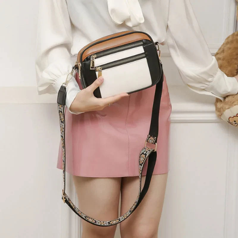 Violet Refined Leather Shoulder Bag with Adjustable Strap