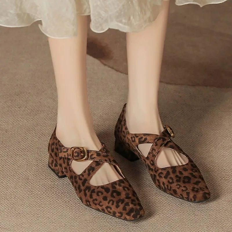 Low Heel Design Buckle Loafers