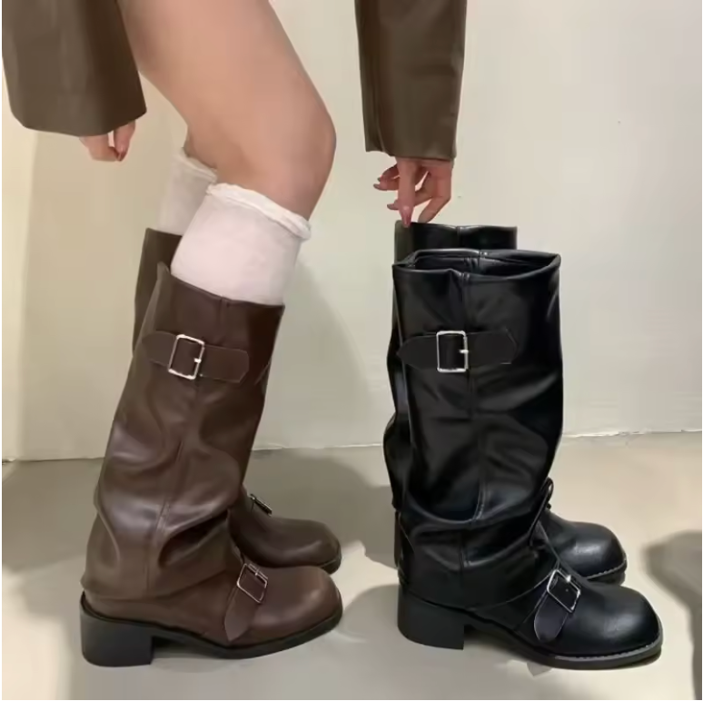 Debra – Leather Platform Boots with Elegant Straps