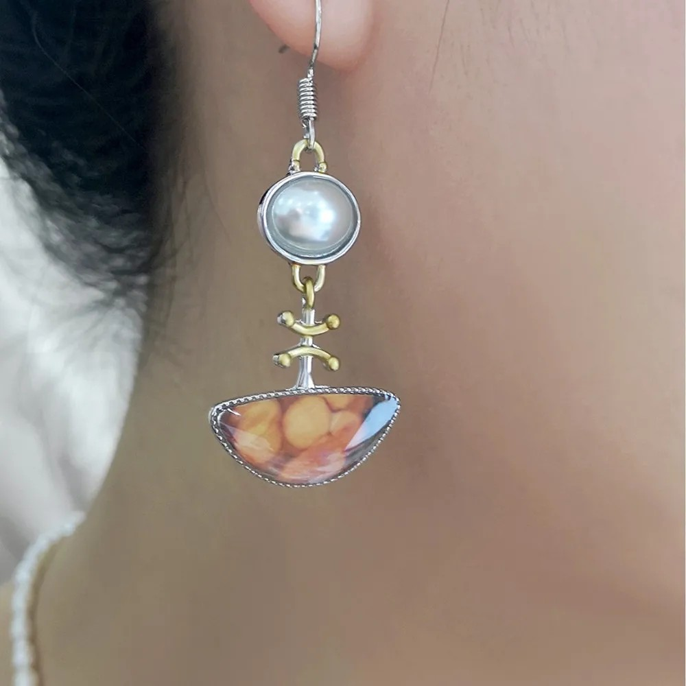 Vintage Natural Orange Stone Earrings