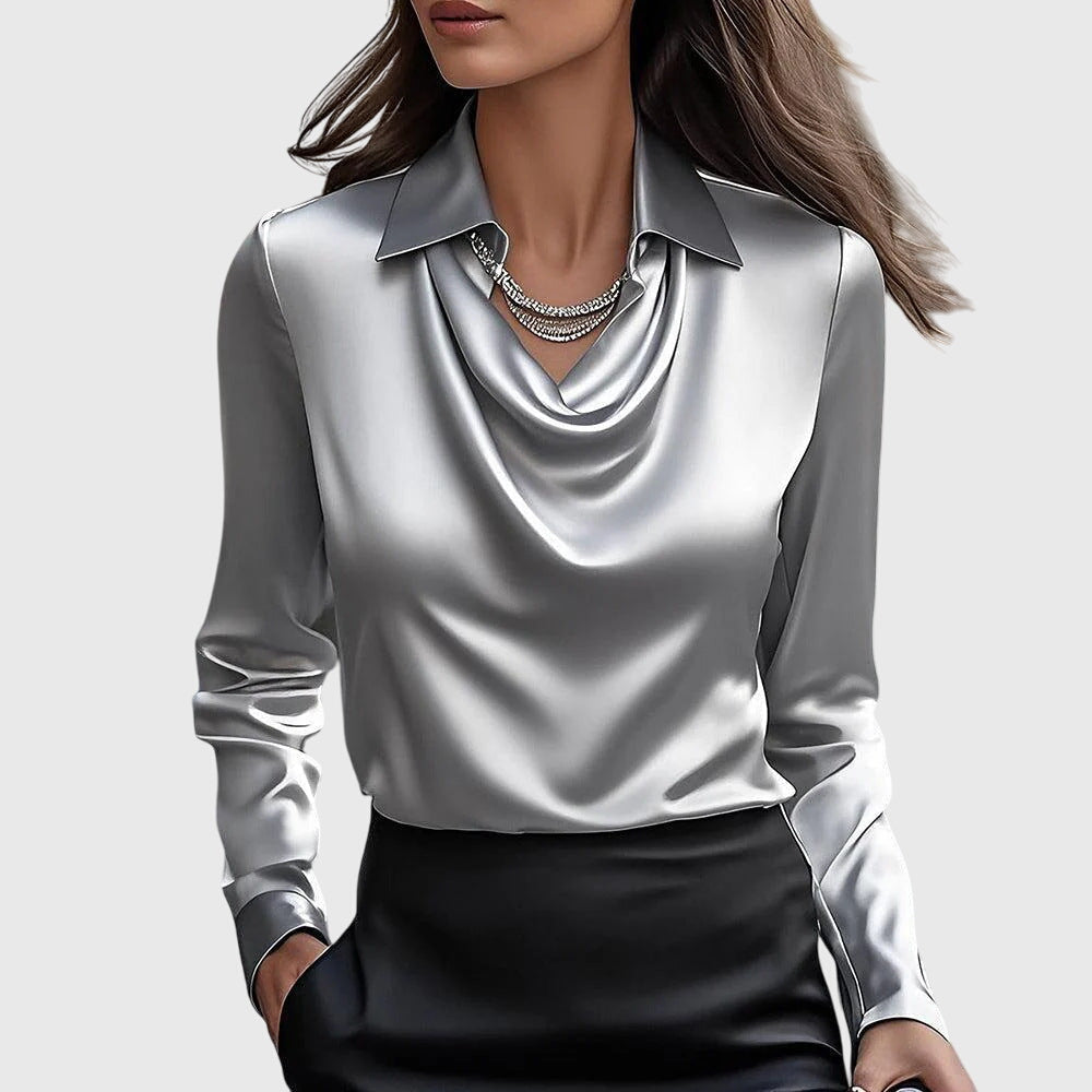 Brooklyn Elegant Women’s Blouse – Luxe Shine, Flattering Draping, Flowing Fit
