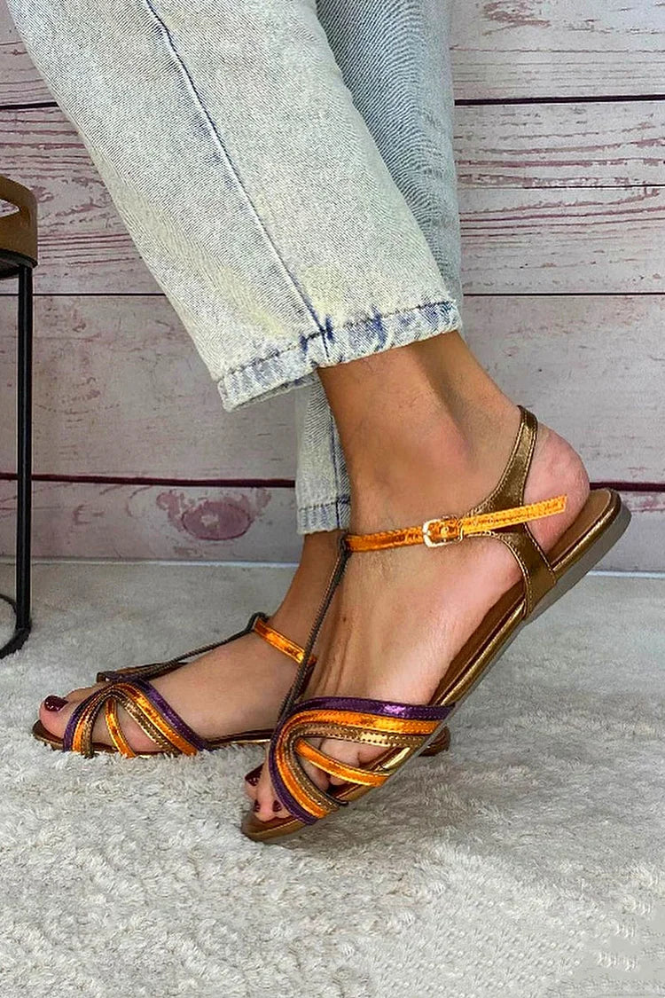 NERINA | Multi-strap flat sandals with elegant metallic details