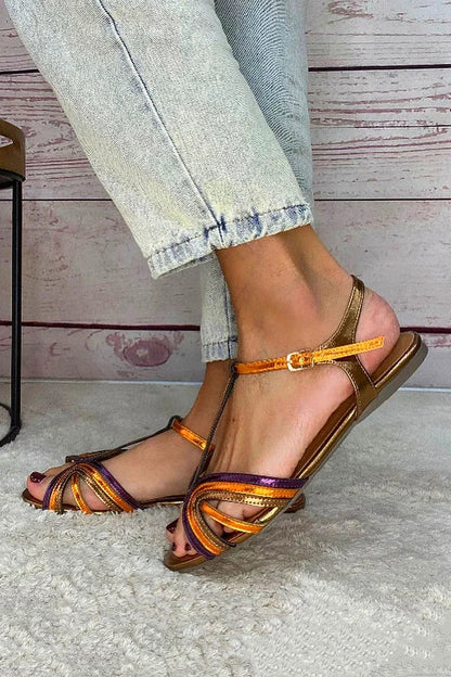 NERINA | Multi-strap flat sandals with elegant metallic details