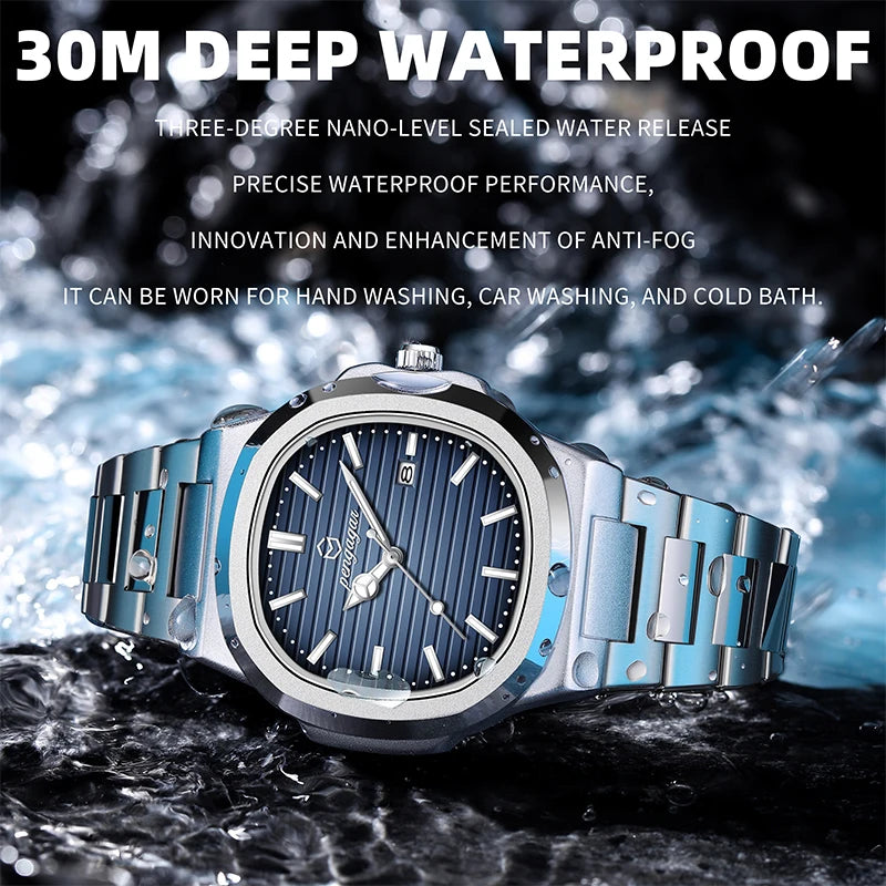 POEDAGAR Square Luxury Men Wristwatch Waterproof Luminous Date Stainless Steel Male Clock Business Sports Quartz Watches for Men