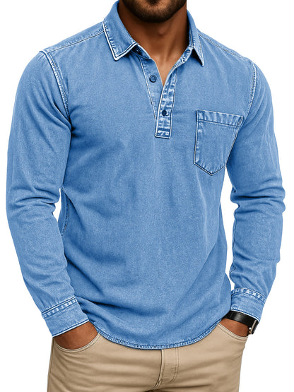 Men's Vintage-Inspired Outdoor Distressed Pocket Stand Collar Long Sleeve Polo Shirt