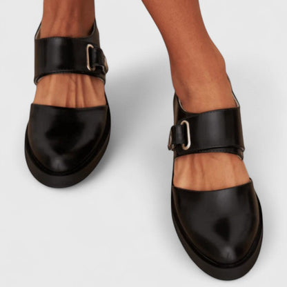 Lyssavelle Elegant Black Slip-On Shoes with Metal Buckle