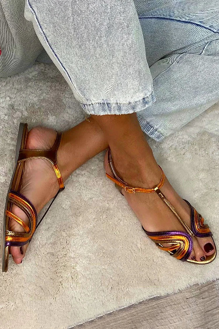 NERINA | Multi-strap flat sandals with elegant metallic details