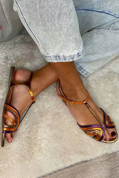 NERINA | Multi-strap flat sandals with elegant metallic details