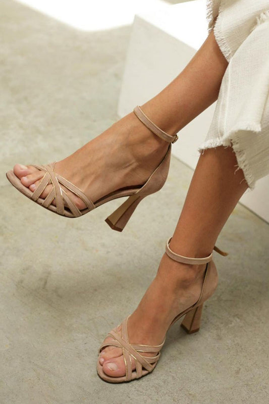 Marona™ | Elegant patchwork sandals with round toe and slim heel for a sophisticated style