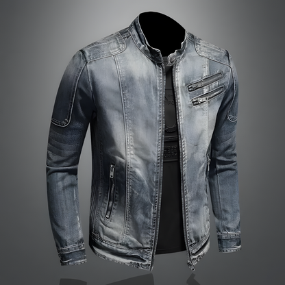 Retro jeansjack för herrar med klassisk bikerstil
