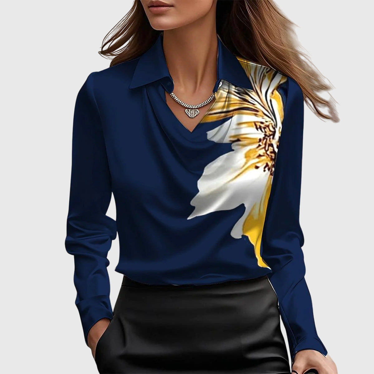 Brooklyn Elegant Women’s Blouse – Luxe Shine, Flattering Draping, Flowing Fit