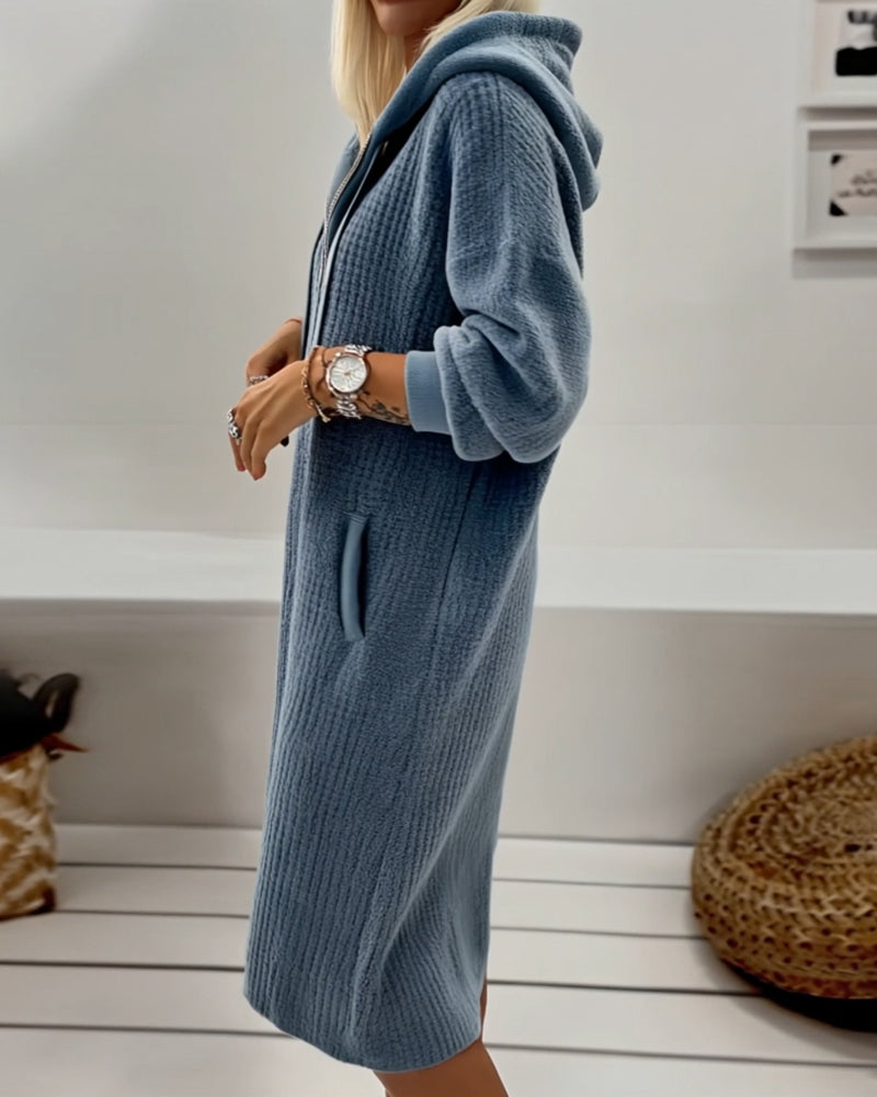 Newport Reserve I Casual Hooded Honeycomb Knit Fleece Dress