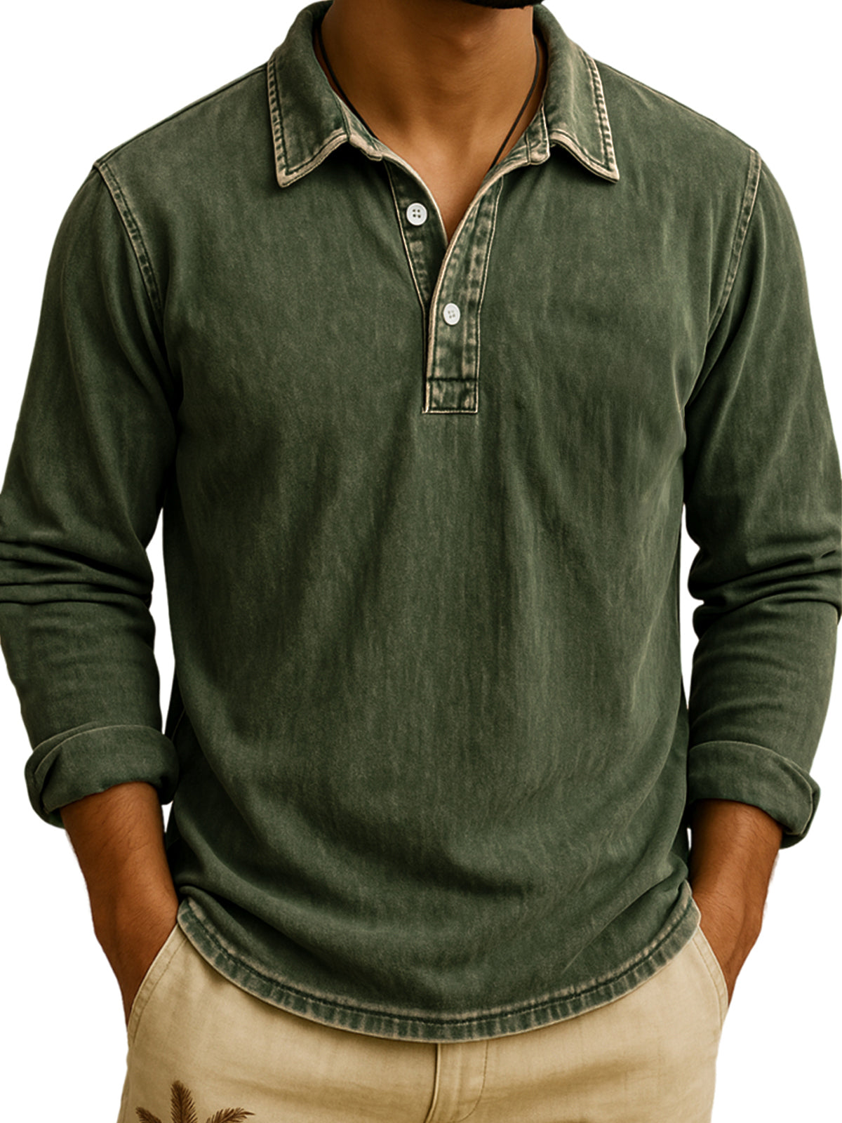 Men's Vintage Wash Long Sleeve Polo Shirt