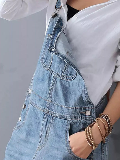 Newport Reserve I Distressed Denim Overall Dress with Back Slit