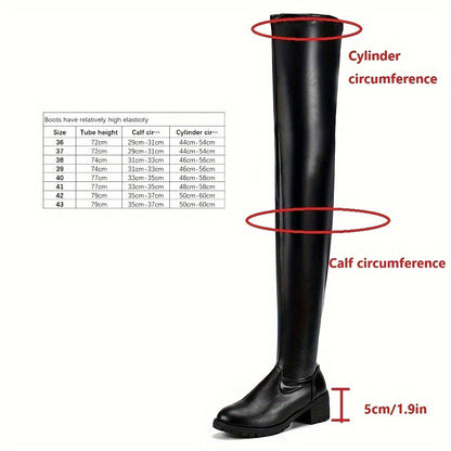 Carlie-Chunky Heel Thigh High Boots