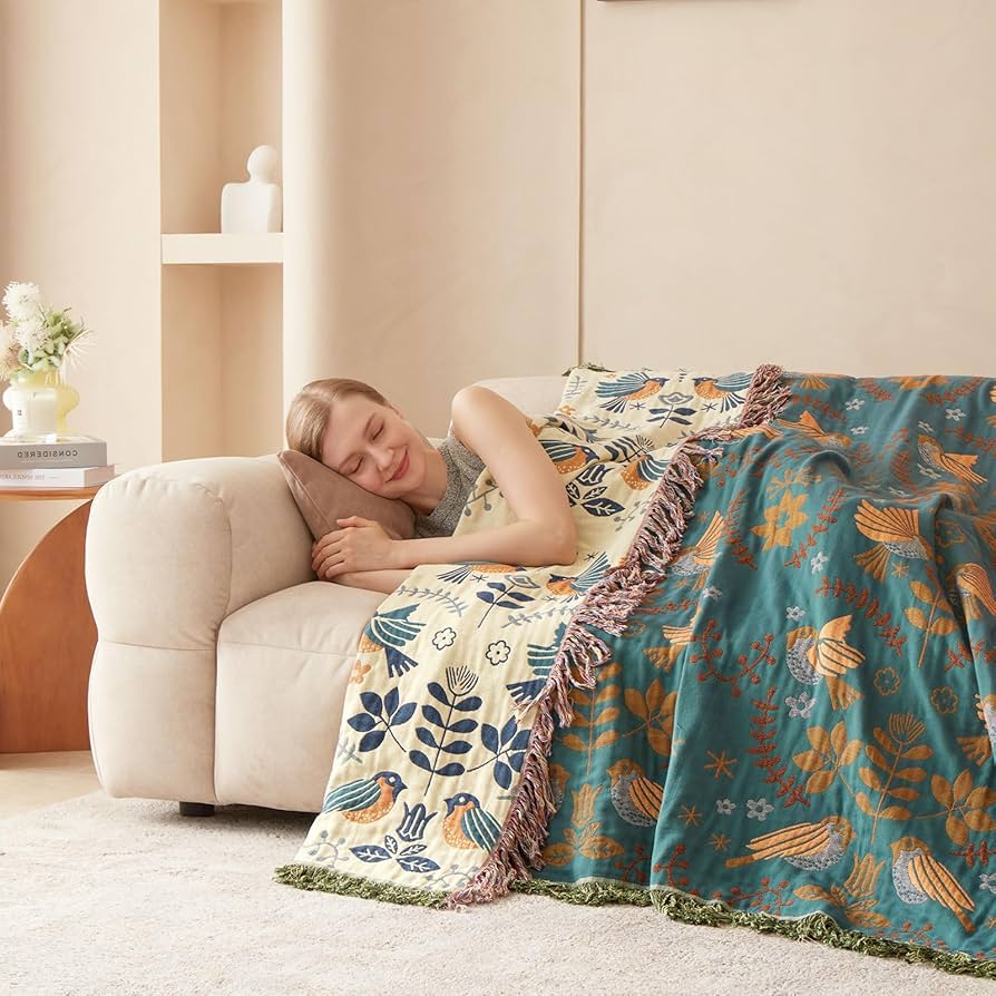 Reversible Scandinavian Bird Throw Blanket