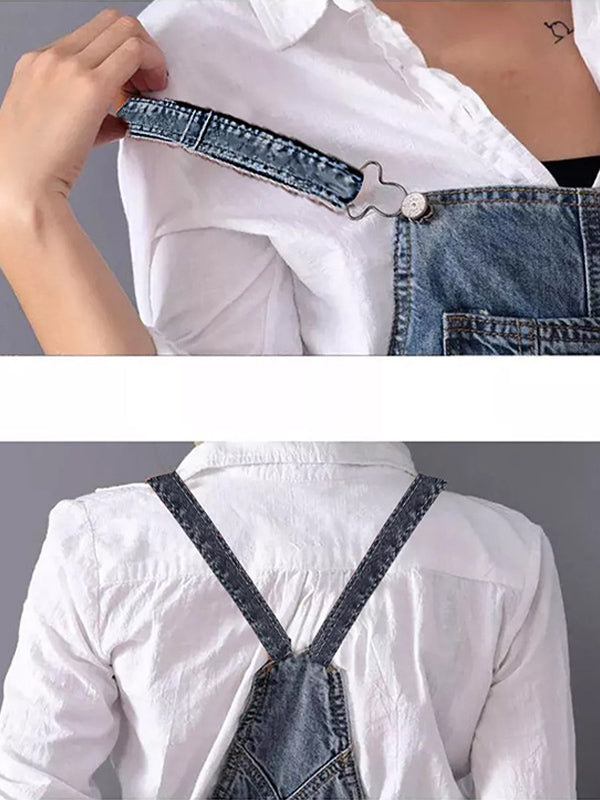Newport Reserve I Distressed Denim Overall Dress with Back Slit
