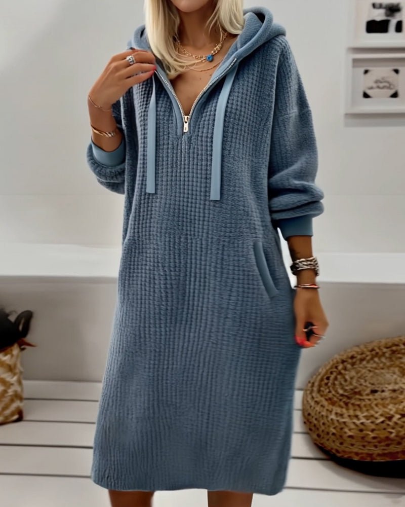 Newport Reserve I Casual Hooded Honeycomb Knit Fleece Dress