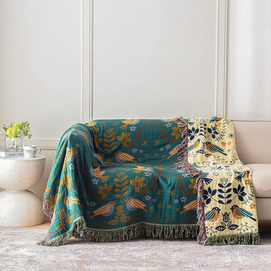 Reversible Scandinavian Bird Throw Blanket