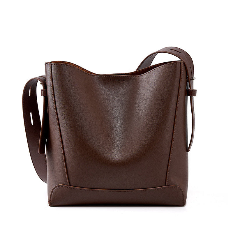 Genuine Leather Oversized Bucket Bag – Crossbody & Shoulder Style