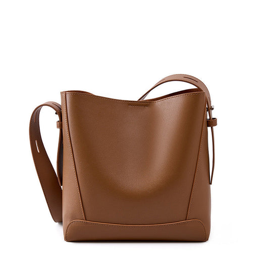 Genuine Leather Oversized Bucket Bag – Crossbody & Shoulder Style