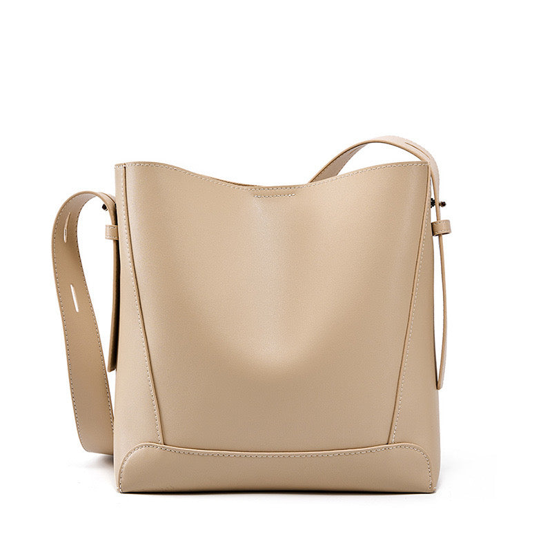 Genuine Leather Oversized Bucket Bag – Crossbody & Shoulder Style