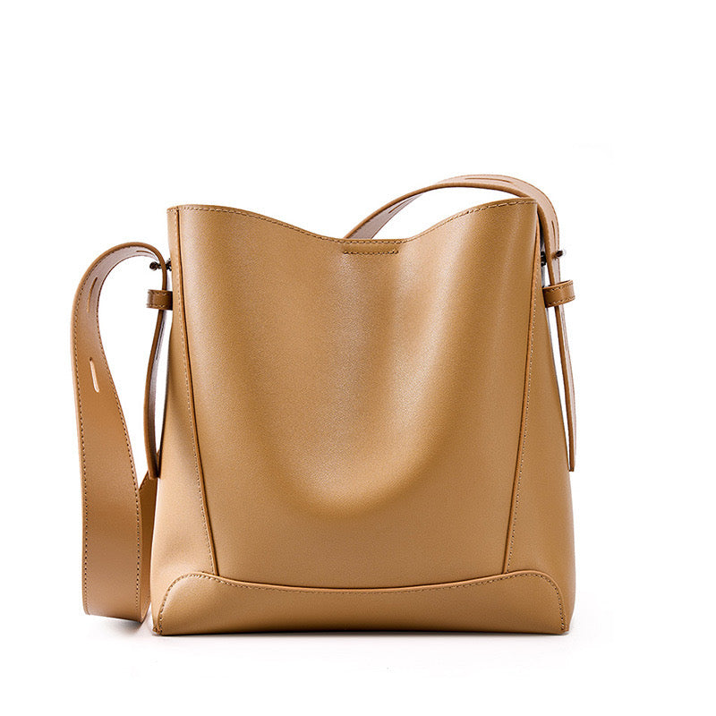 Genuine Leather Oversized Bucket Bag – Crossbody & Shoulder Style