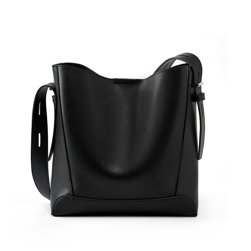 Genuine Leather Oversized Bucket Bag – Crossbody & Shoulder Style