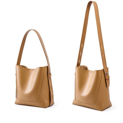 Genuine Leather Oversized Bucket Bag – Crossbody & Shoulder Style