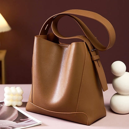 Genuine Leather Oversized Bucket Bag – Crossbody & Shoulder Style