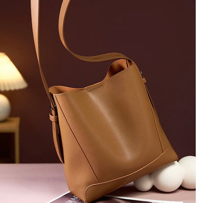 Genuine Leather Oversized Bucket Bag – Crossbody & Shoulder Style