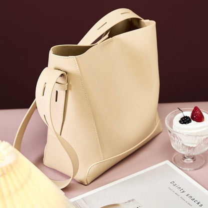 Genuine Leather Oversized Bucket Bag – Crossbody & Shoulder Style