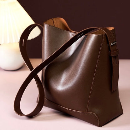 Genuine Leather Oversized Bucket Bag – Crossbody & Shoulder Style