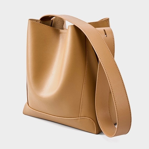 Genuine Leather Oversized Bucket Bag – Crossbody & Shoulder Style