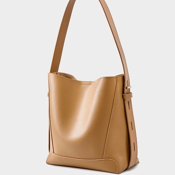 Genuine Leather Oversized Bucket Bag – Crossbody & Shoulder Style
