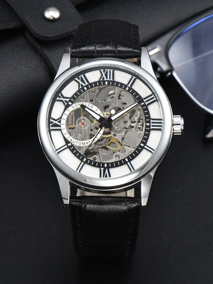 Automatic Watch Rome Wholesale Mechanical Wristwatches Waterproof Hollow Leather Mens Watch Men Gift