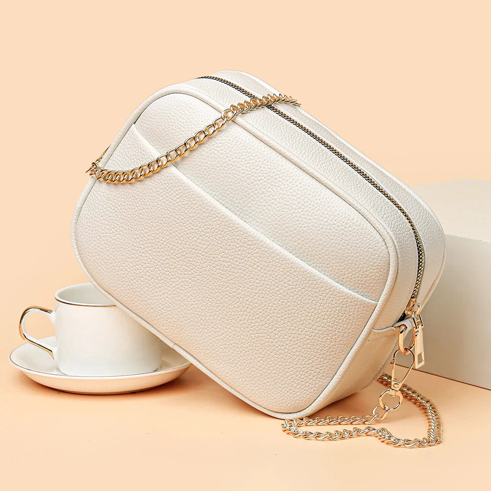 Elegant Refined Leather Shoulder Bag with Adjustable Strap