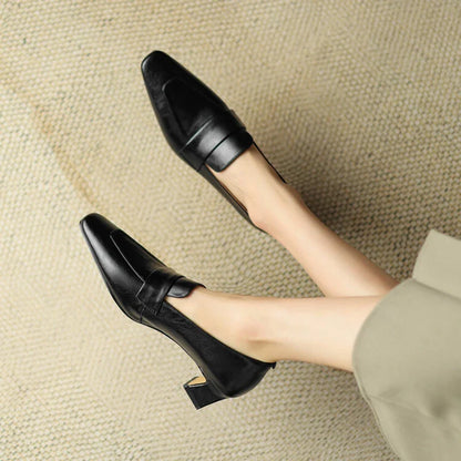 Pointed Toe Chunky Heel Loafers