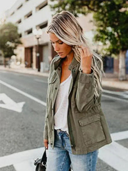 Emily Women's Casual Military-Style Jacket with Functional Pockets