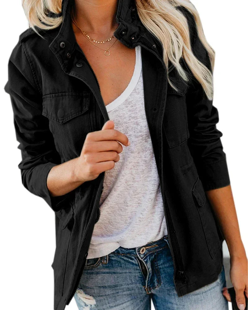 Emily Women's Casual Military-Style Jacket with Functional Pockets