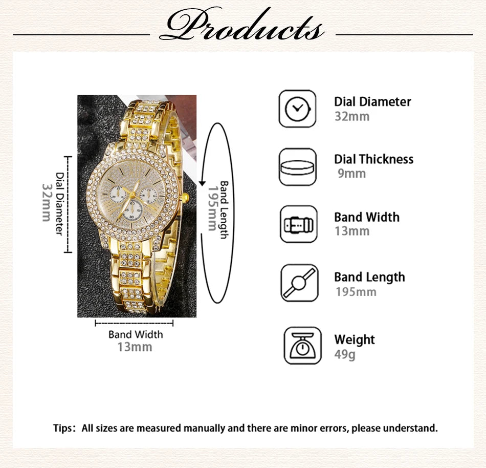 Women's quartz watch & Gold Jewellery Set