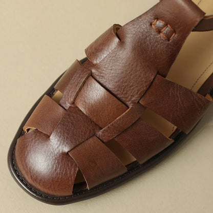 Narrow band braided T-strap Flats Sandals