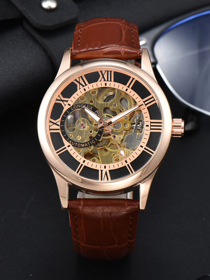 Automatic Watch Rome Wholesale Mechanical Wristwatches Waterproof Hollow Leather Mens Watch Men Gift