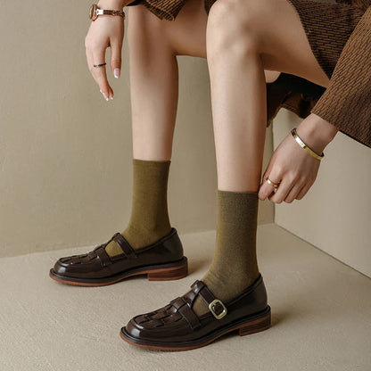 Genuine Leather Retro Flats